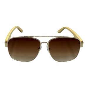 Sean Gold Aviator Sunglasses Brown Gradient Lens Wood Grain Temples